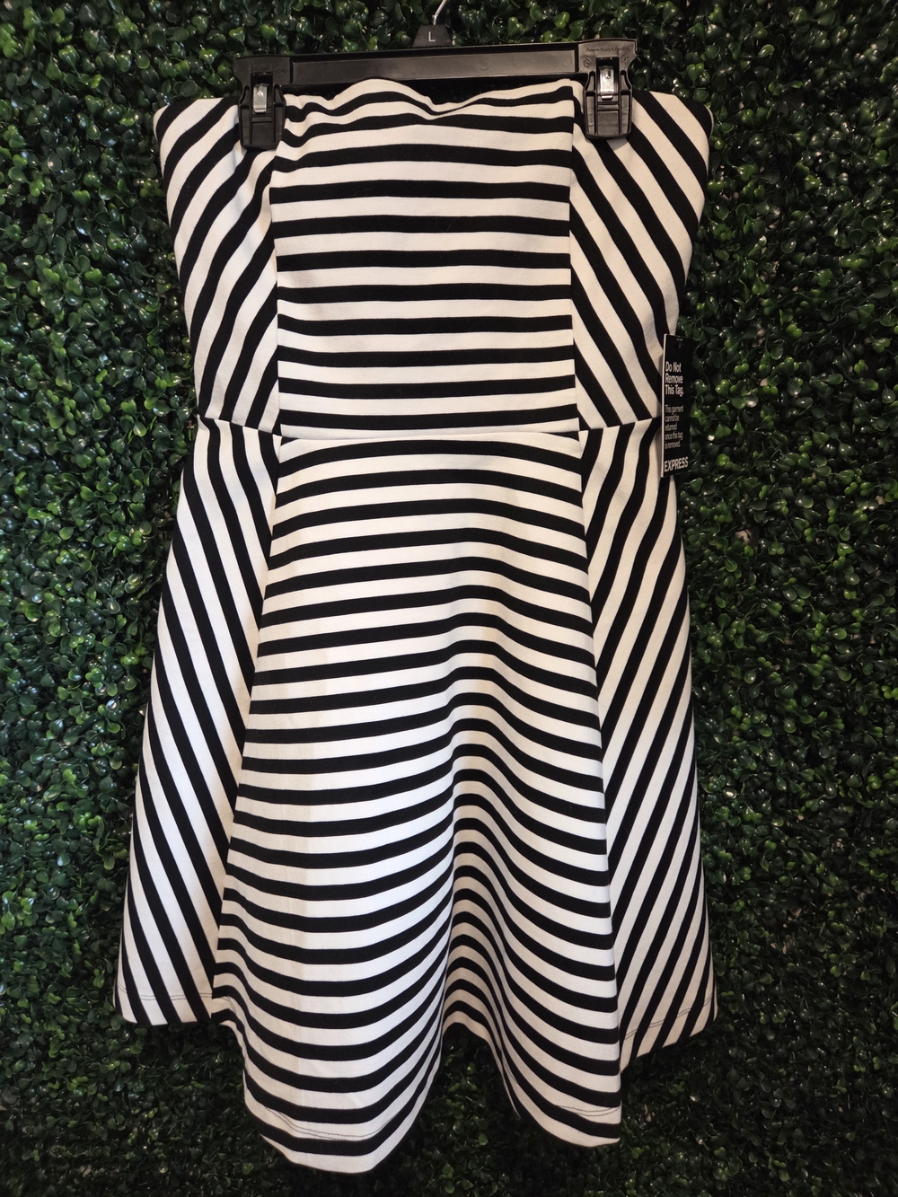 Express Black & White Striped Strapless Fit-and-Flare Dress